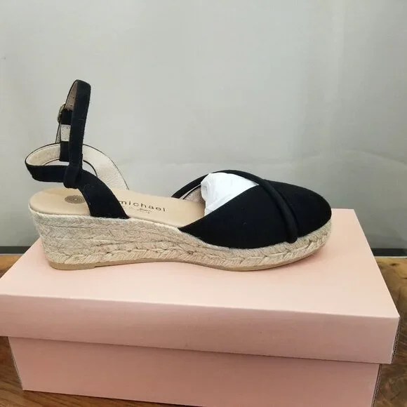 Eric Michael Emily Black Suede Leather Espadrille Platform Sandal
